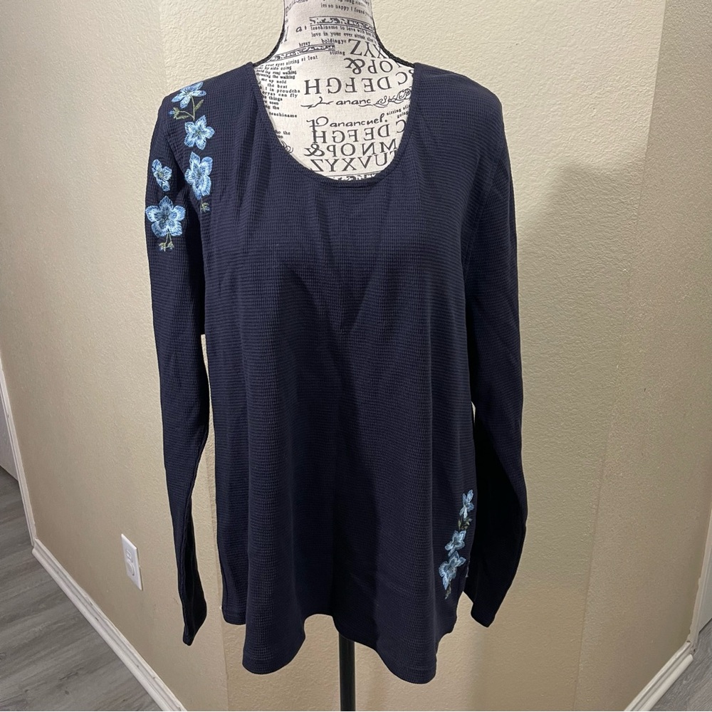 Aventura Navy Long Sleeve Top with Blue Floral Accents‎